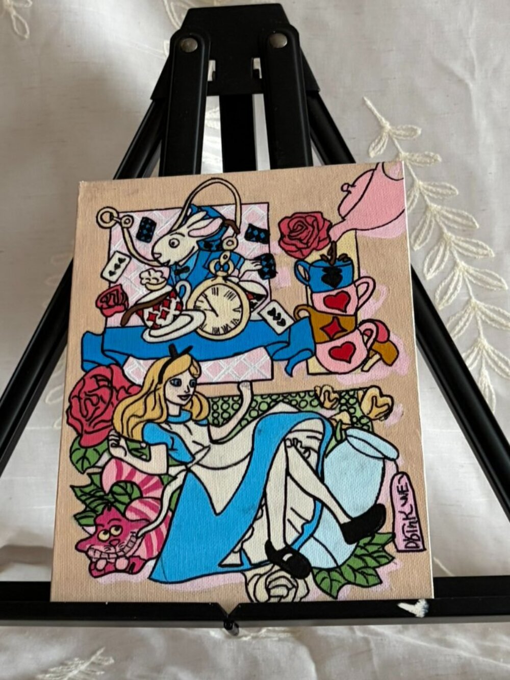Hand Painted Alice in Wonderland Collage Canvas 7x9